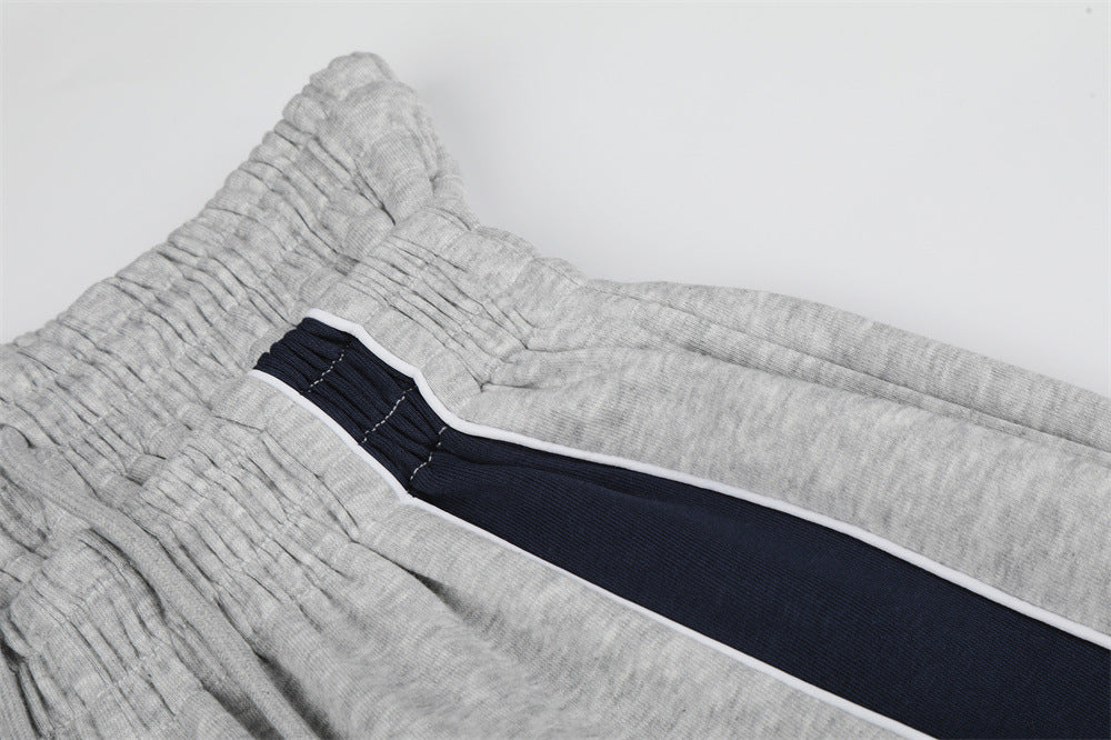 Colorblock Wide-Leg Sweatpants with Eagle Emblem & Faux Double Waistband