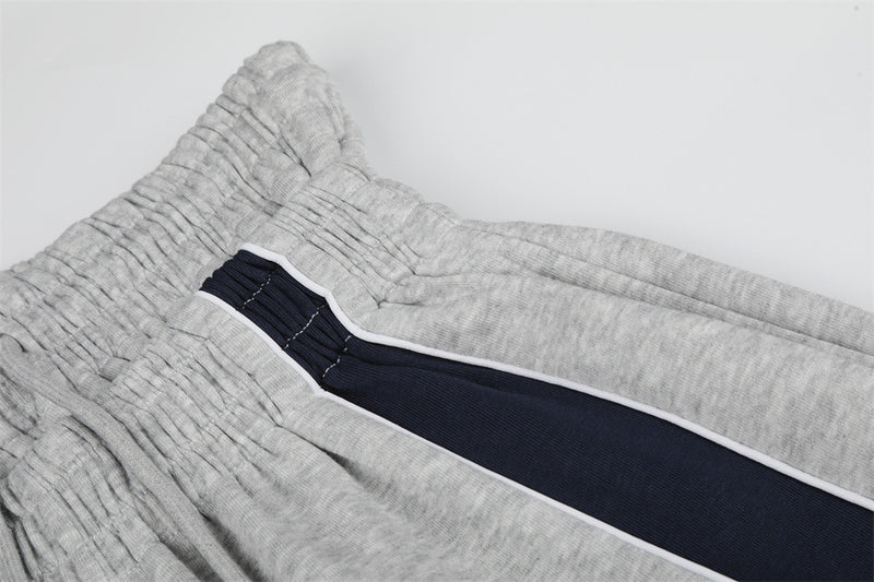 Colorblock Wide-Leg Sweatpants with Eagle Emblem & Faux Double Waistband