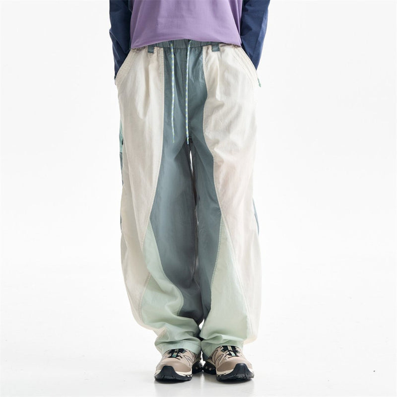 Wide-Leg Colorblock Track Pants – Relaxed Fit Outdoor Sport Trousers