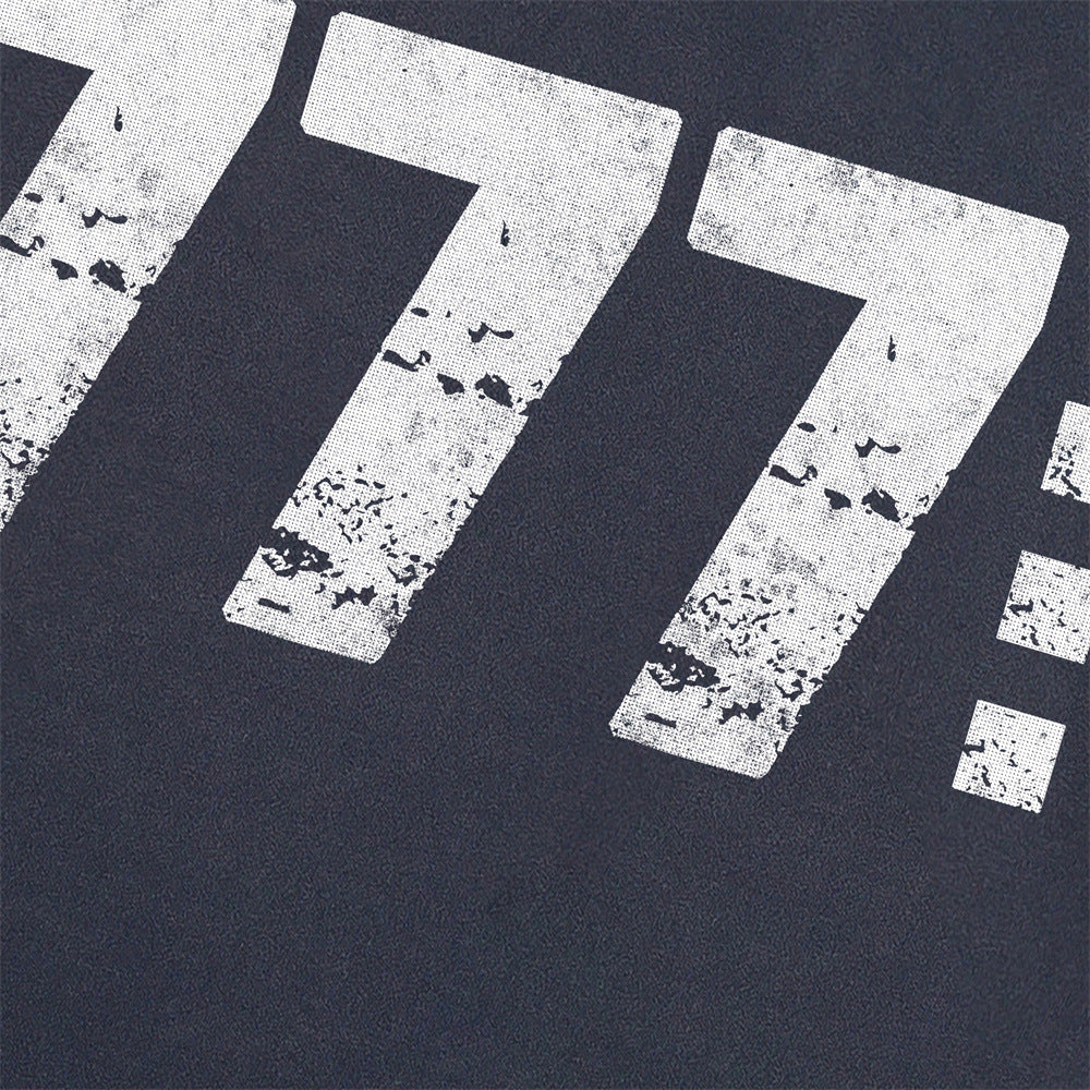Langarmshirt mit 777-Zahlendruck – Used-Look-Rundhals-Streetwearshirt