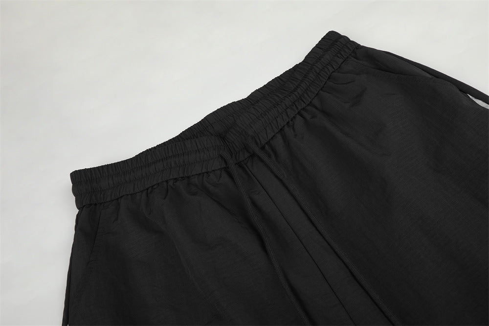 メンズ 3ストライプトラックジャケット＆ワイドレッグパラシュートパンツ ストリートウェアセット