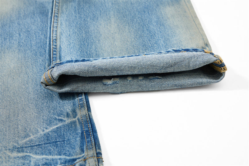 Wide Leg Baggy Jeans – Men's Vintage Washed Light Blue Straight Fit Denim
