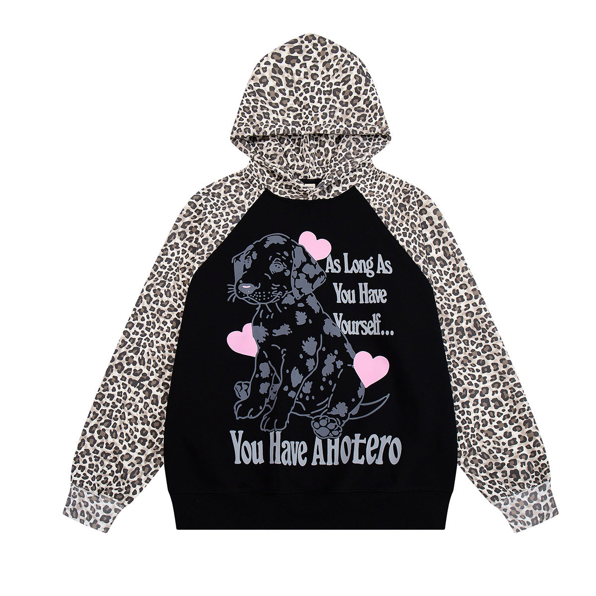Raglan-Hoodie mit Leopardenprint, Dalmatiner-Grafik & rosa Herzen