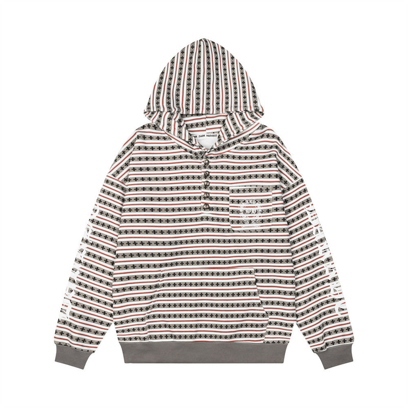 Men's Striped Gothic Letter Graphic Pullover Hoodie – Oversized Fit