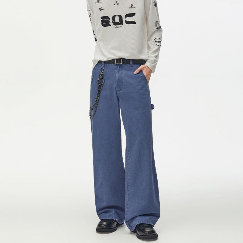 Weite Workwear-Hose mit Metallketten-Detail – Vintage-Blau