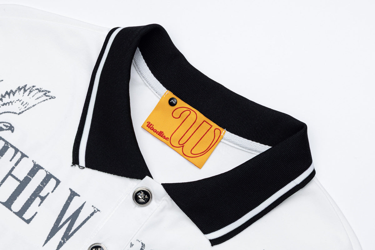 The Woodlise Langarm-Poloshirt – Adler-Grafikprint, Retro-Campus-Style