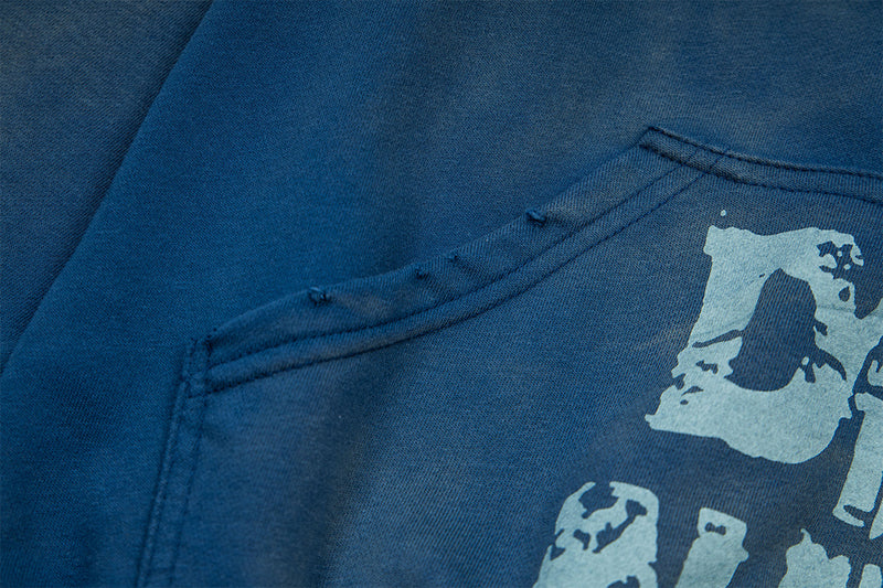 Hoodie zippé Drop Nasty délavé – Streetwear oversize à imprimé graffiti