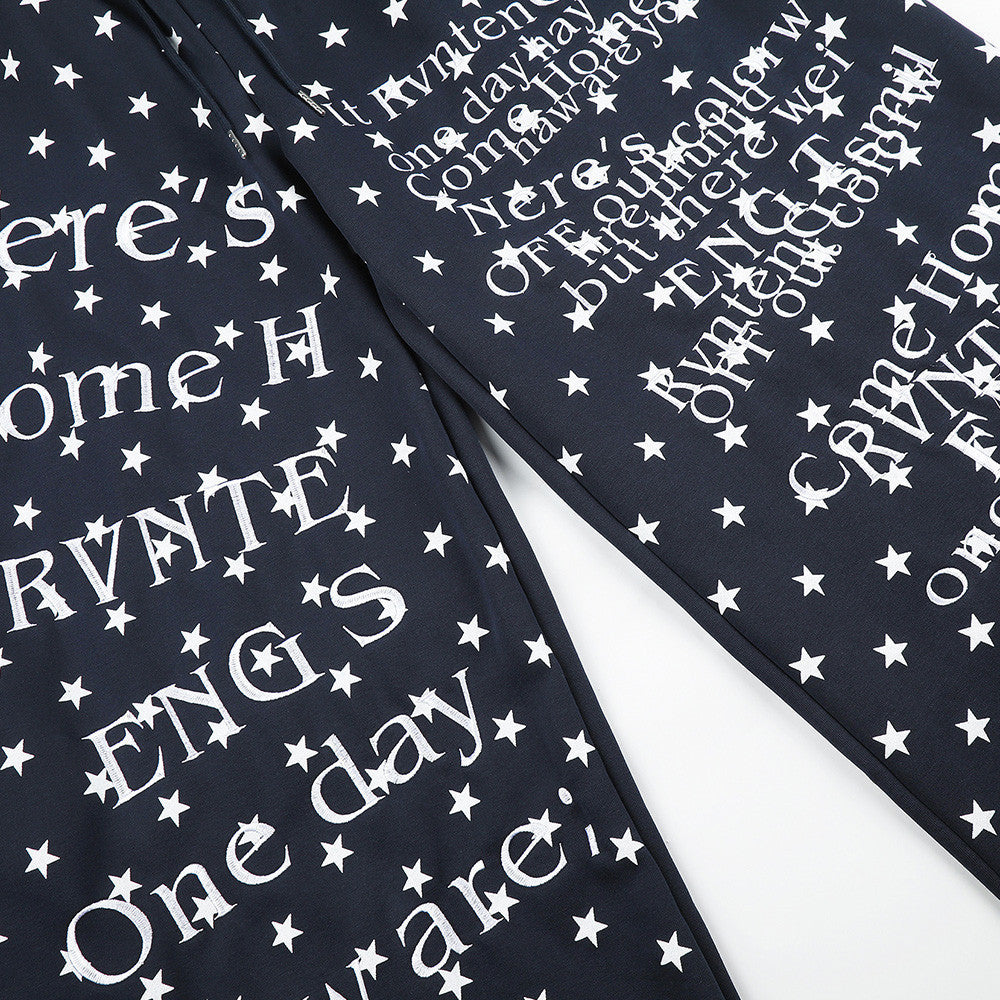 Wide-Leg Star & Letter Print Pants – Men's Hip-Hop Streetwear Baggy Fit