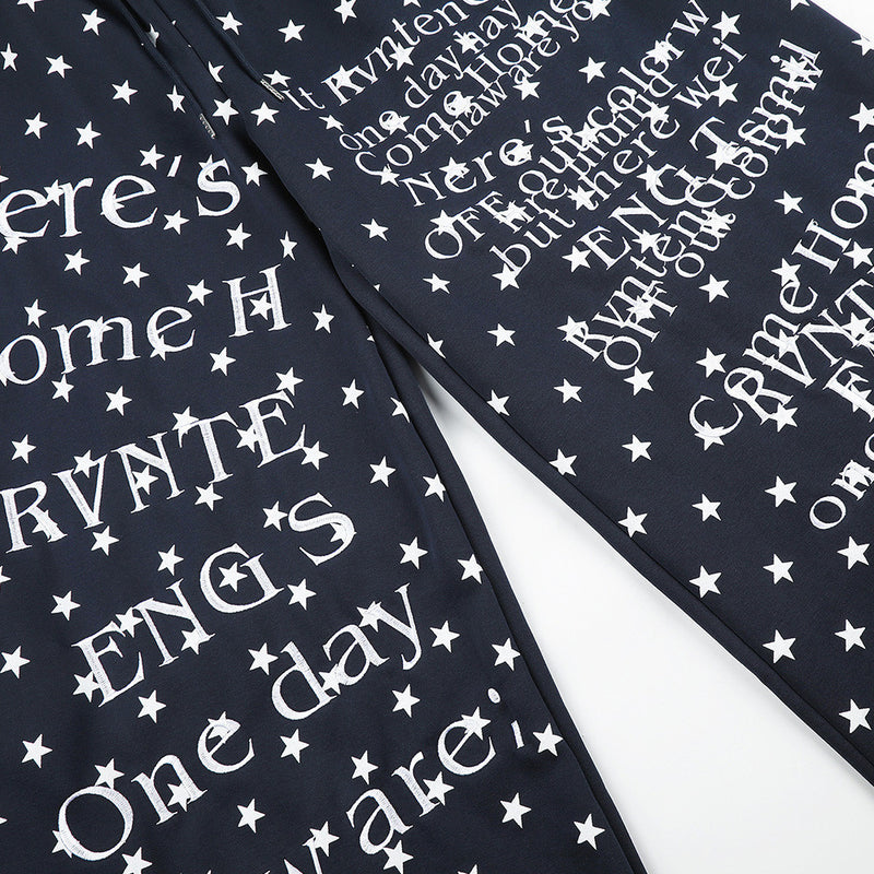 Wide-Leg Star & Letter Print Pants – Men's Hip-Hop Streetwear Baggy Fit