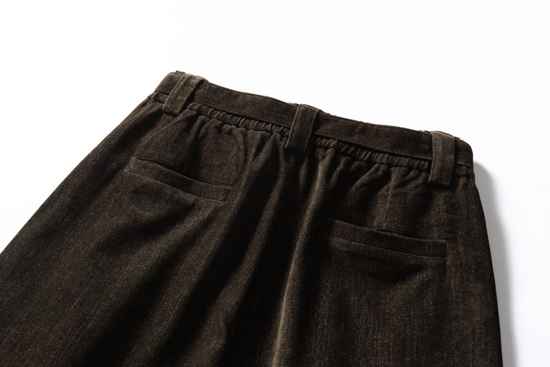 Men's Wide-Leg Pleated Trousers – Barrel Fit Corduroy-Texture Pants