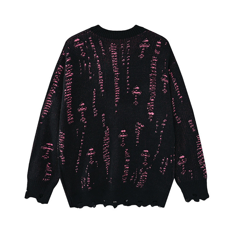 Pull en maille color block effet usé – Pull homme oversize à col rond