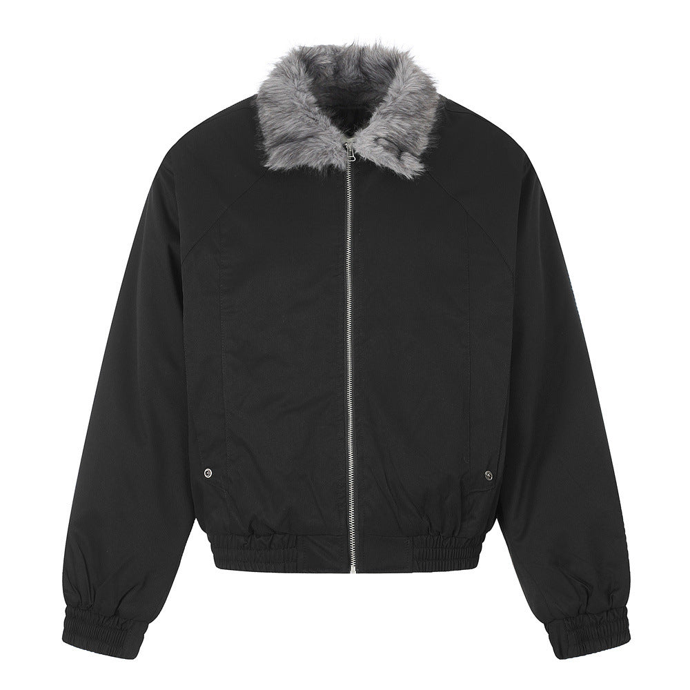 Faux Fur Collar Bomber Jacket – Men's Oversized Short Padded Coat