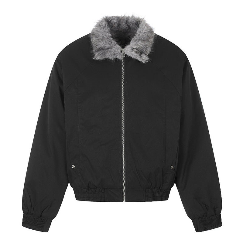Faux Fur Collar Bomber Jacket – Men's Oversized Short Padded Coat