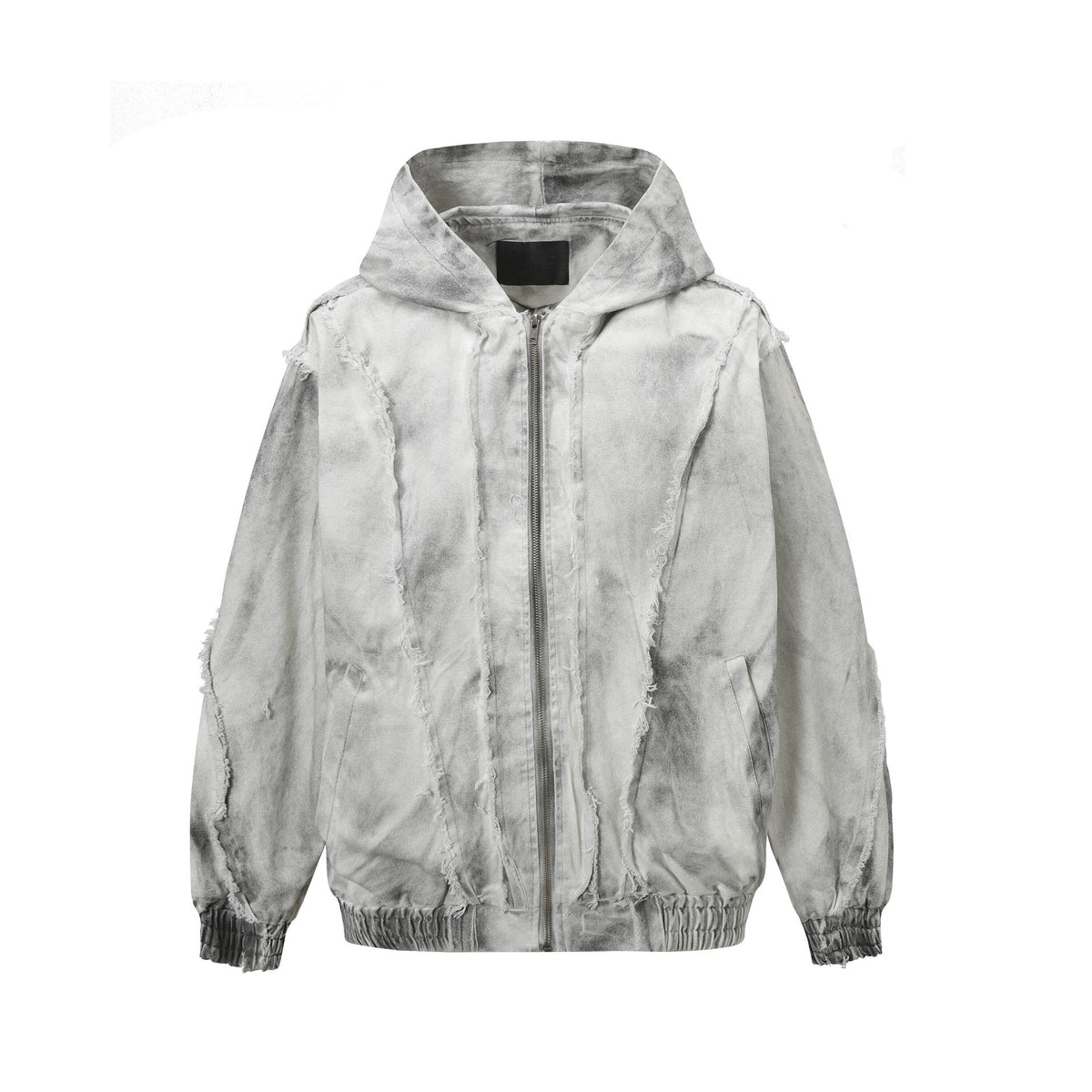 Oversized Hooded Puffer Jacket – Distressed Raw-Edge Washed Streetwear Cotton