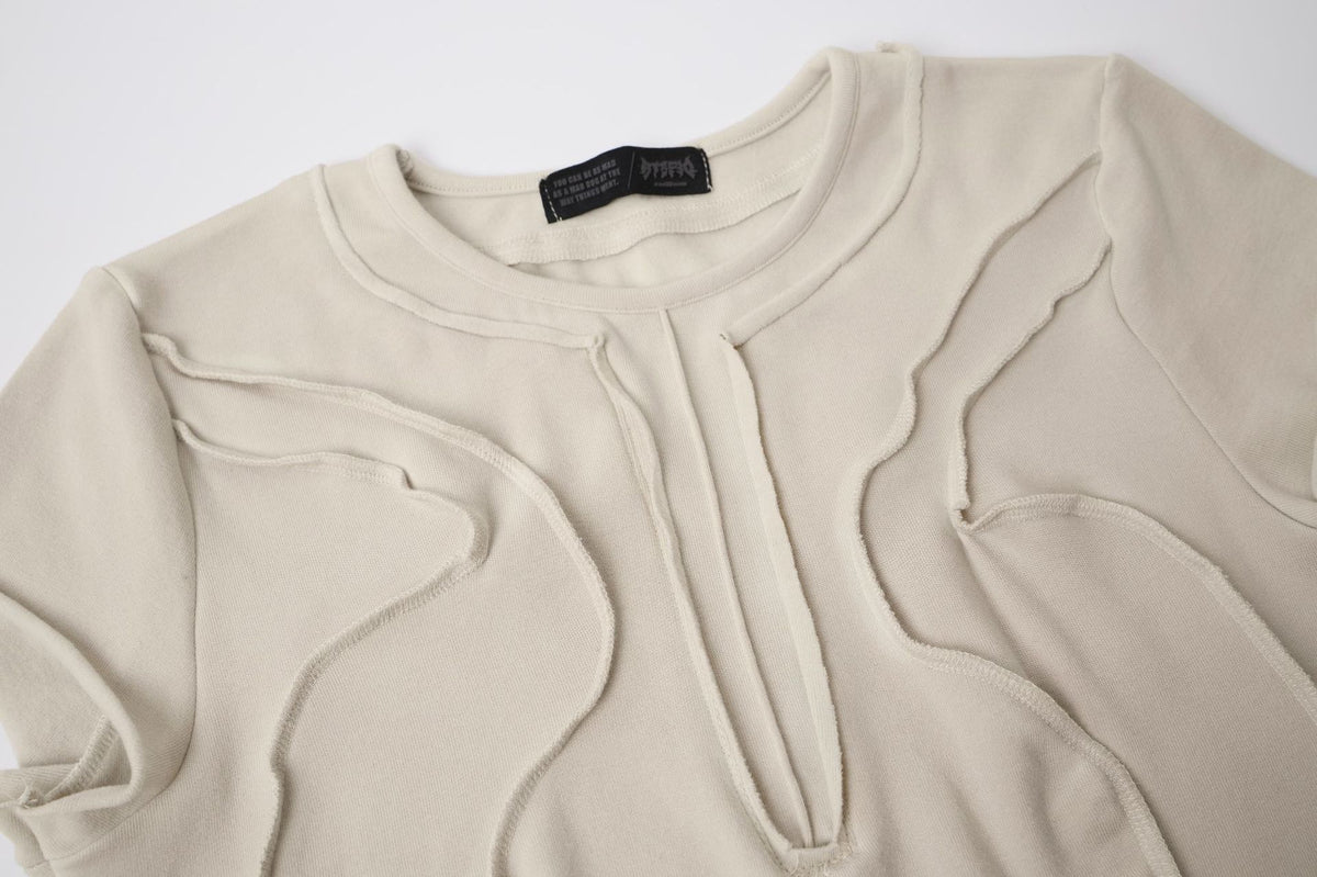 T-shirt manches courtes déconstruit à coutures 3D en relief – Streetwear délavé coupe ajustée