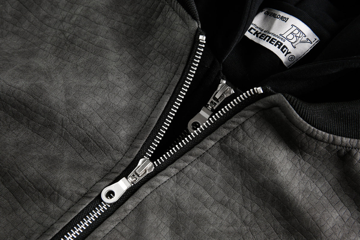 Oversized Hooded Bomber Jacket – Vintage American Streetwear PU Leather Flight