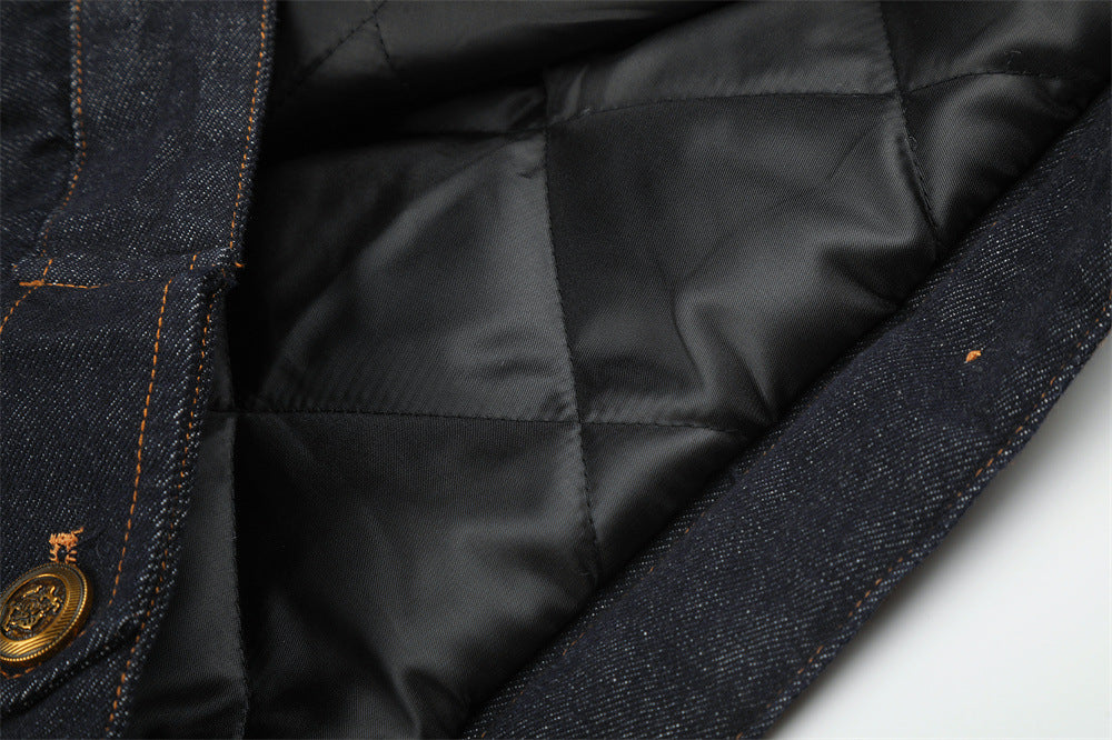 Dark Indigo Denim Jacket Men – Faux Fur Collar Sherpa-Lined Winter Trucker Coat