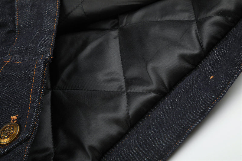 Dark Indigo Denim Jacket Men – Faux Fur Collar Sherpa-Lined Winter Trucker Coat
