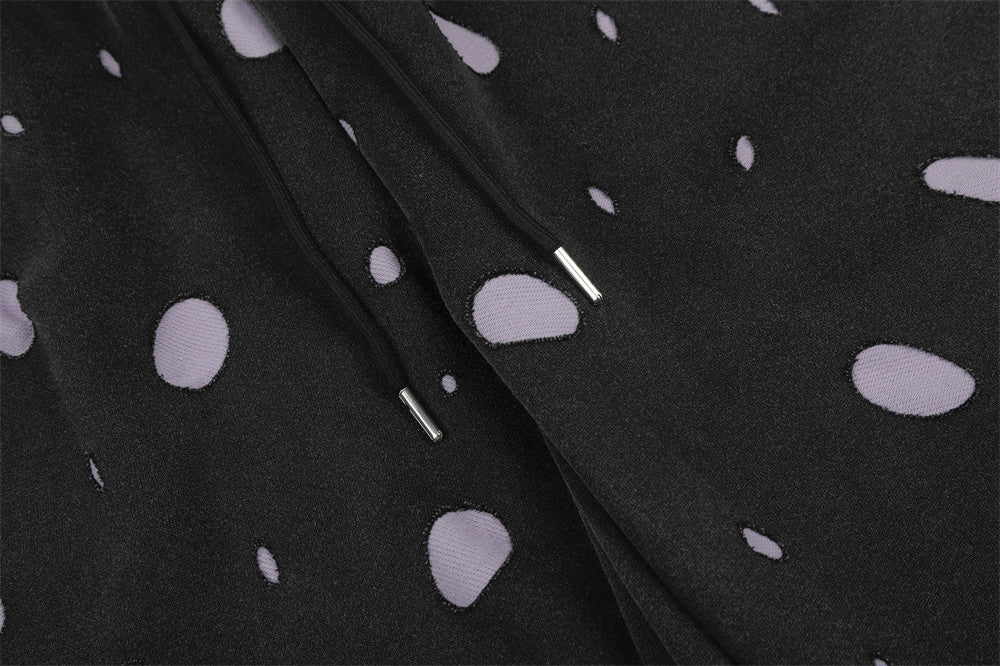 Wide-Leg Polka Dot Sweatpants – Black & Lavender All-Over Print