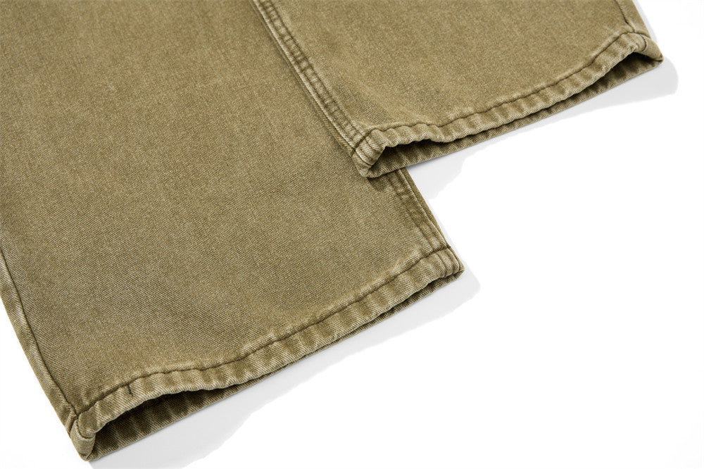 Men's Vintage Washed Wide-Leg Jeans – Relaxed Straight Fit with Horse Charm