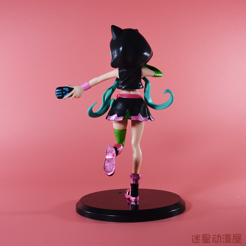 The Hatsune Miku Cat Hoodie 17cm PVC Figure captures a dynamic scene with Miku&