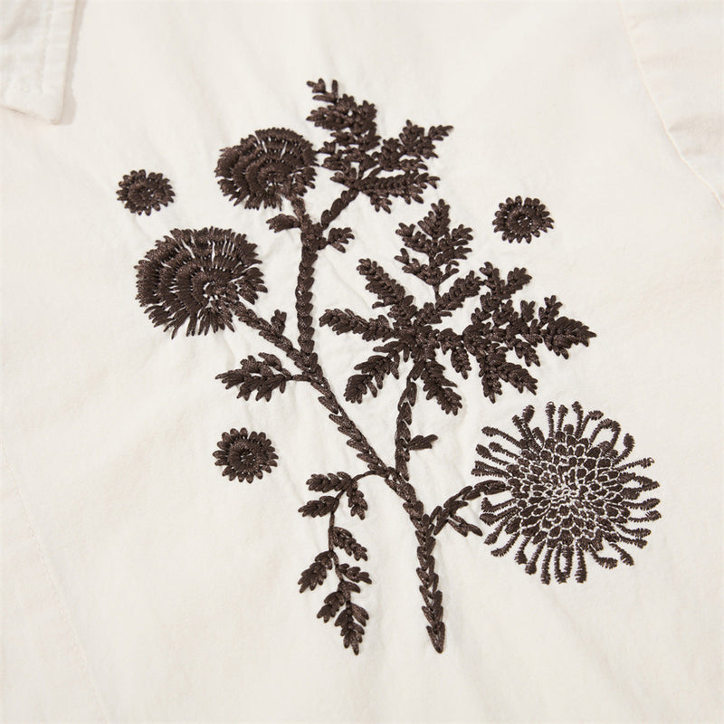 Floral Embroidered Oversized Long-Sleeve Button-Up Shirt