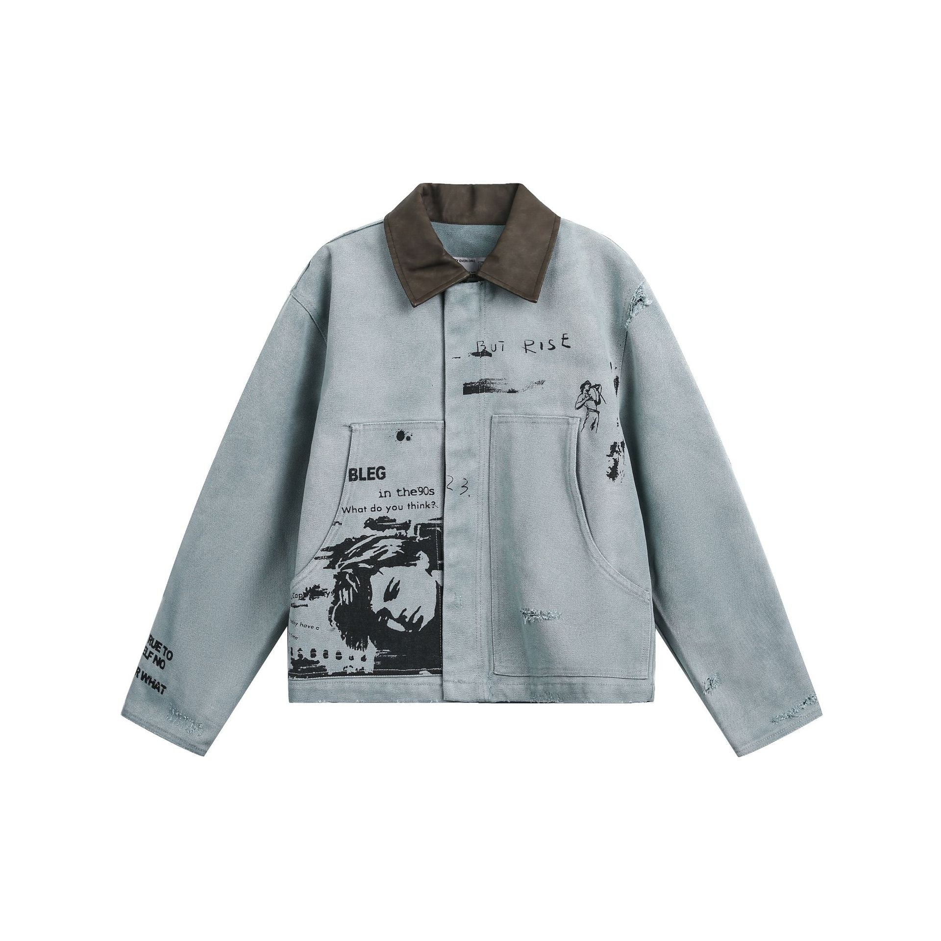 Veste de travail vintage en toile canvas délavée – Manteau workwear imprimé, style Detroit