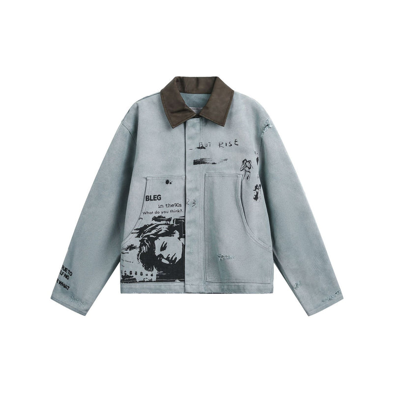 Veste de travail vintage en toile canvas délavée – Manteau workwear imprimé, style Detroit