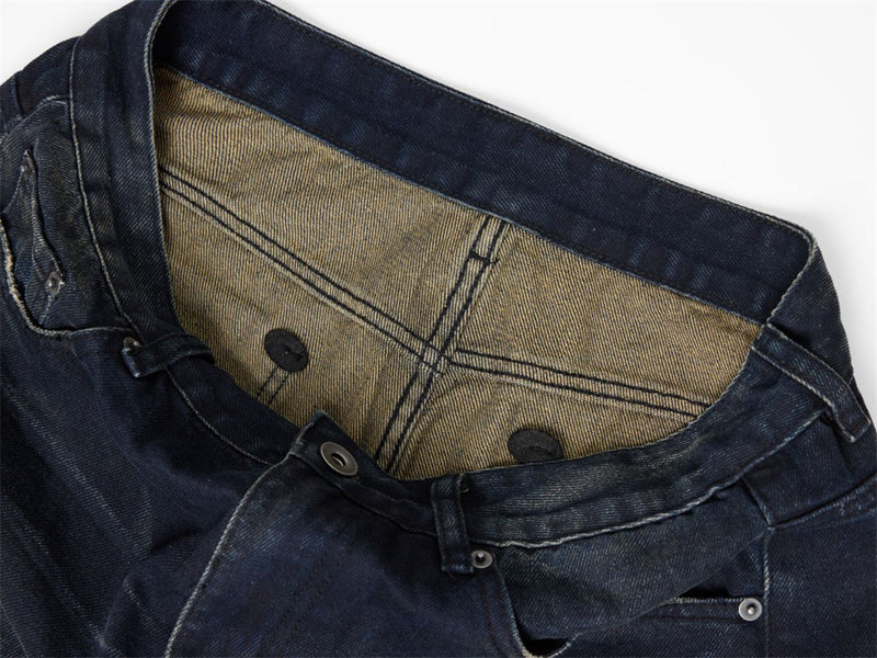 Men's Dark Wash Ripped Wide-Leg Jeans – Distressed Streetwear Denim