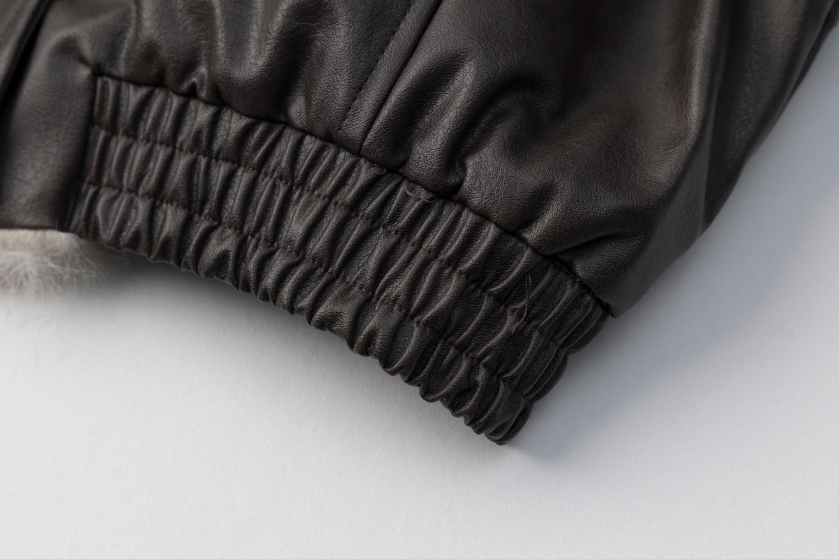 Faux Leather Bomber Jacket with Fur Collar – Padded Aviator Style