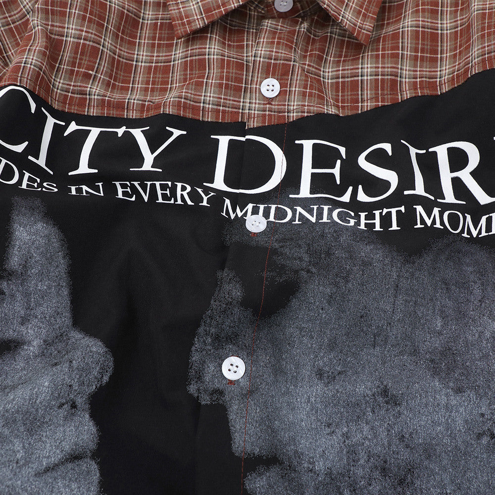 Men's Plaid Patchwork Long Sleeve Shirt – City Desire Graphic Print