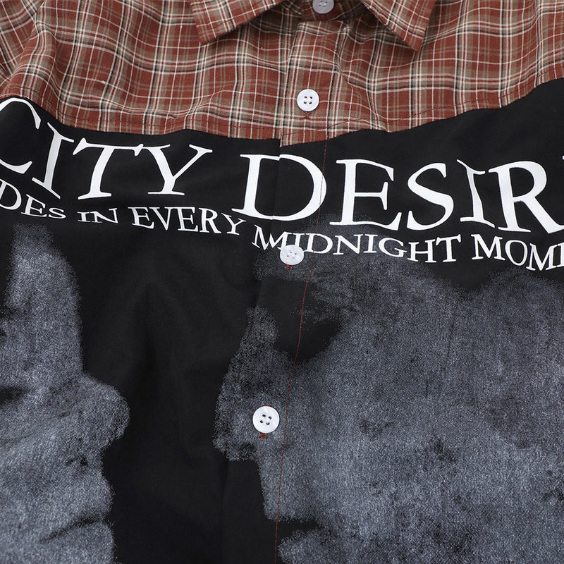 Men's Plaid Patchwork Long Sleeve Shirt – City Desire Graphic Print