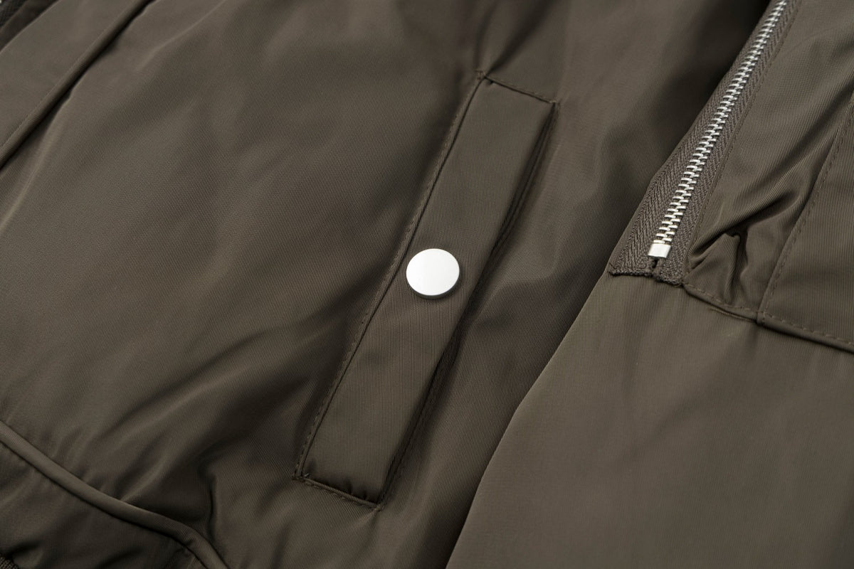 Sherpa Collar Padded Bomber Jacket – Olive Green / Black