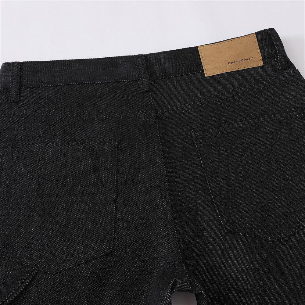 Black Baggy Flare Cargo Jeans – Wide Leg Denim with Rivet & Patch Detail