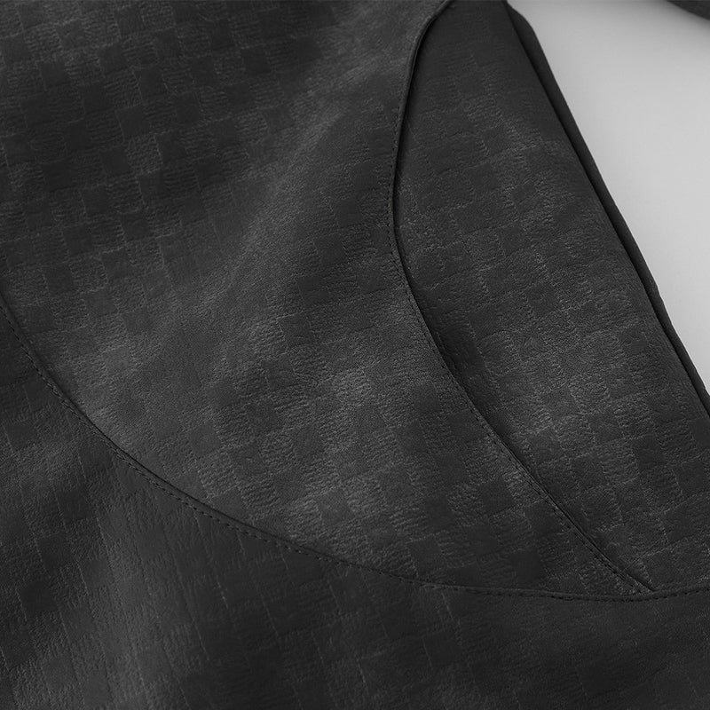 Herrenjacke mit dunkler Textur, Reißverschluss und dekonstruierter Panelnaht