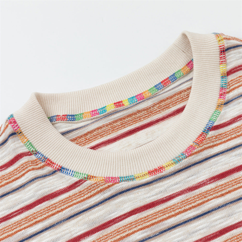Men's Relaxed Fit Long Sleeve Striped T-Shirt – Vintage American Casual Crewneck