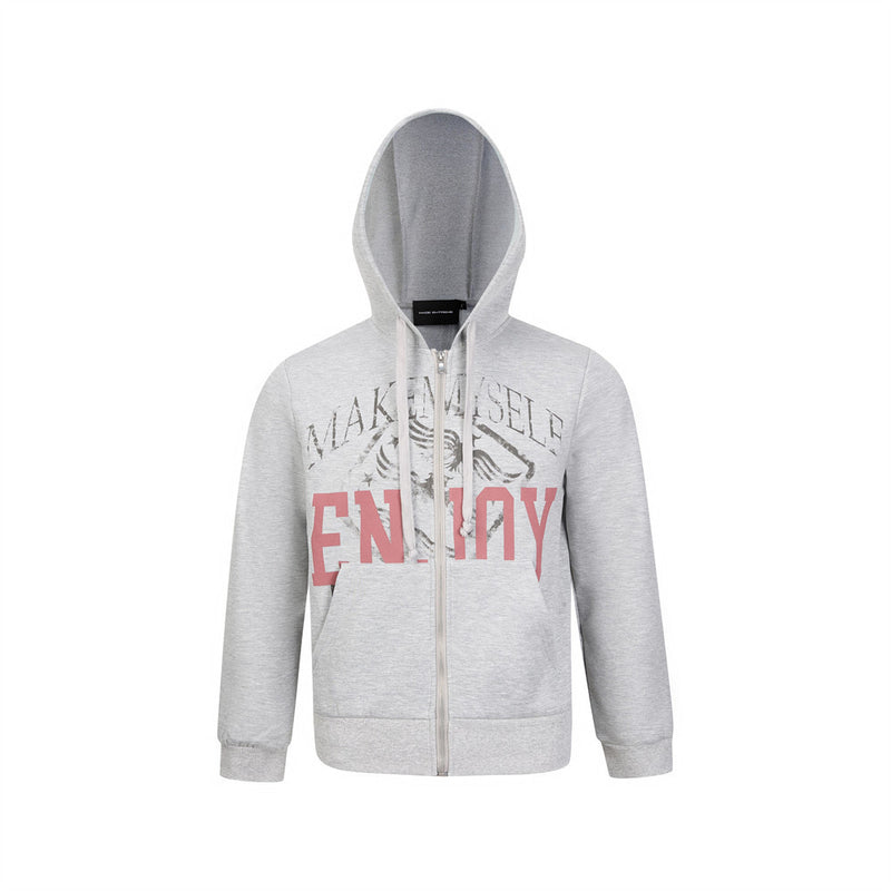 Zip Up Graphic Hoodie – MAKE MYSELF ENJOY Eagle Print Streetwear Sweatshirt