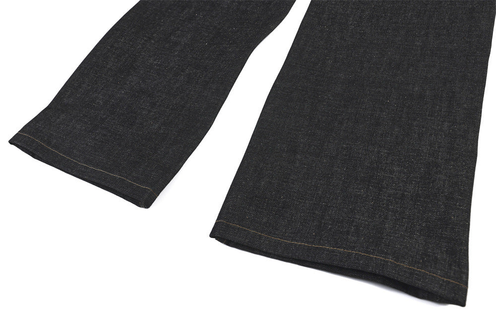Baggy Black Jeans Men's Wide-Leg Denim with Leopard Print Pockets & Charm Detail