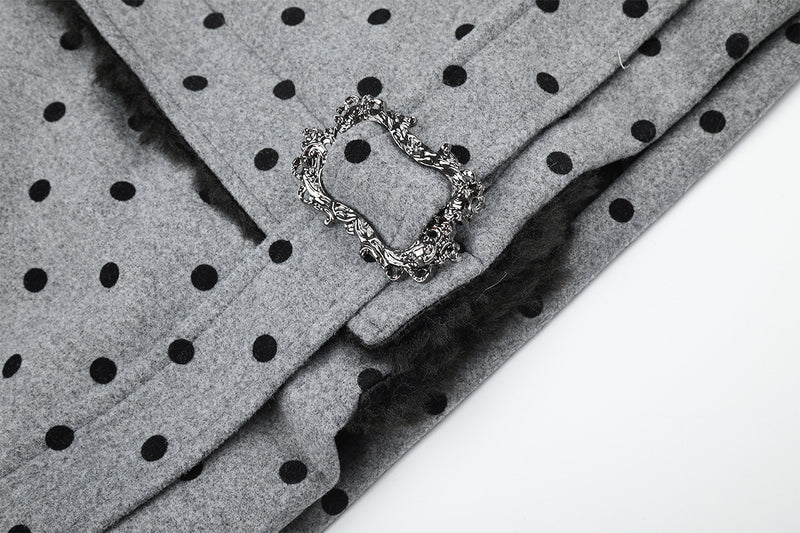 Polka Dot Wool-Blend Jacket with Faux Fur Collar – Oversized Retro Outerwear