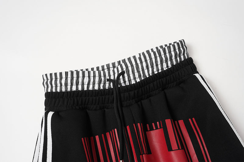 Wide-Leg Sweatpants with Barcode Cross Print & Double Waistband
