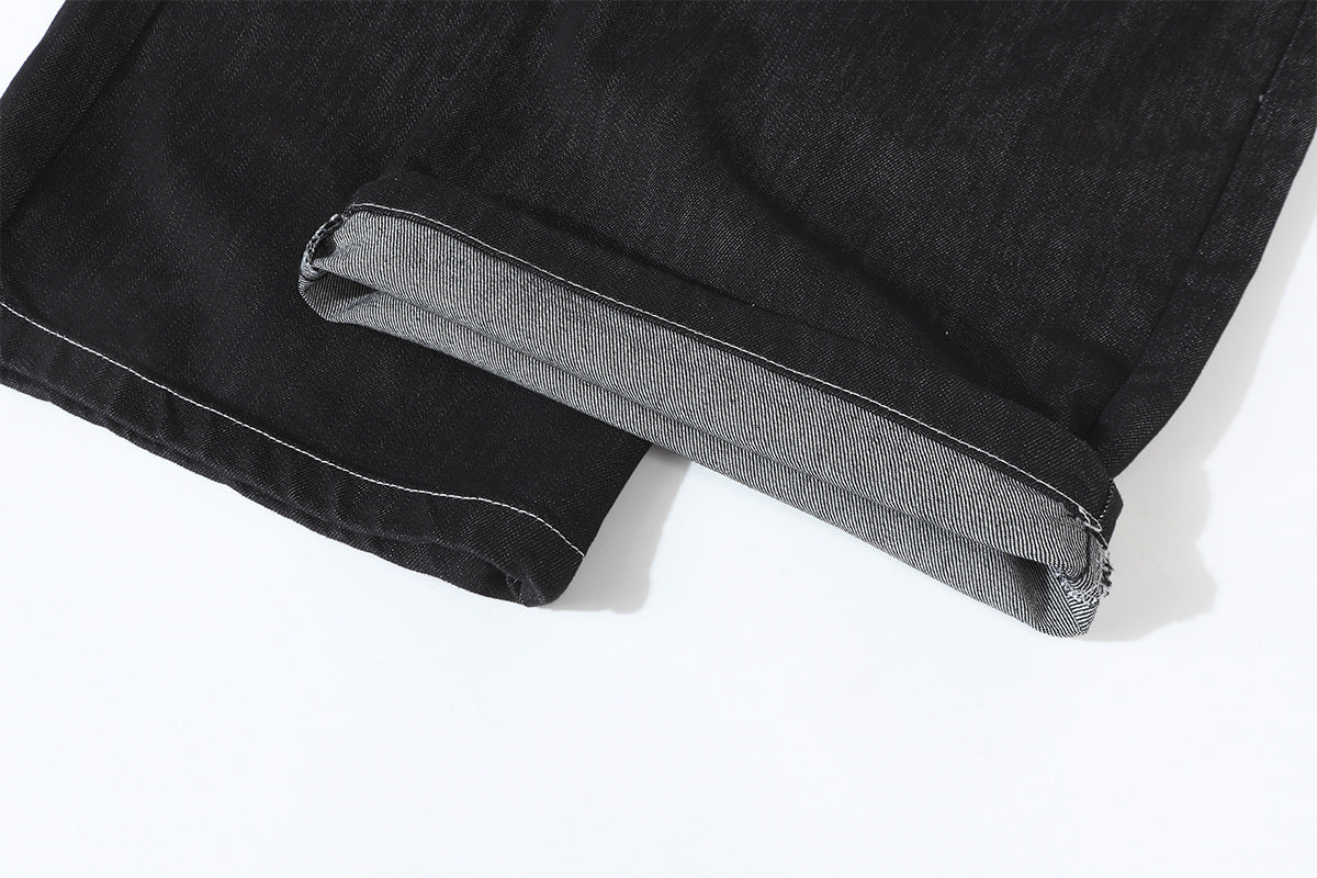 Wide-Leg Baggy Black Jeans with Safety Pin Closures – Streetwear Barrel Fit