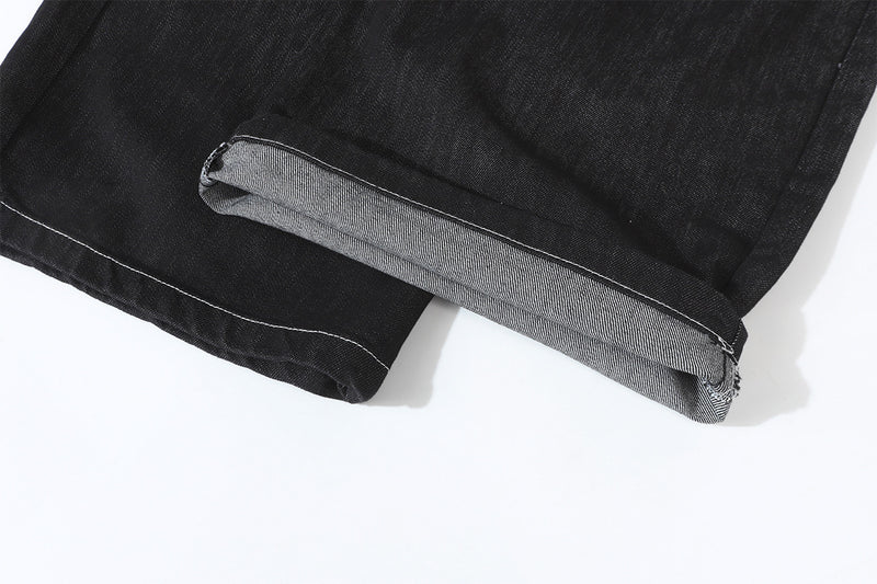 Wide-Leg Baggy Black Jeans with Safety Pin Closures – Streetwear Barrel Fit