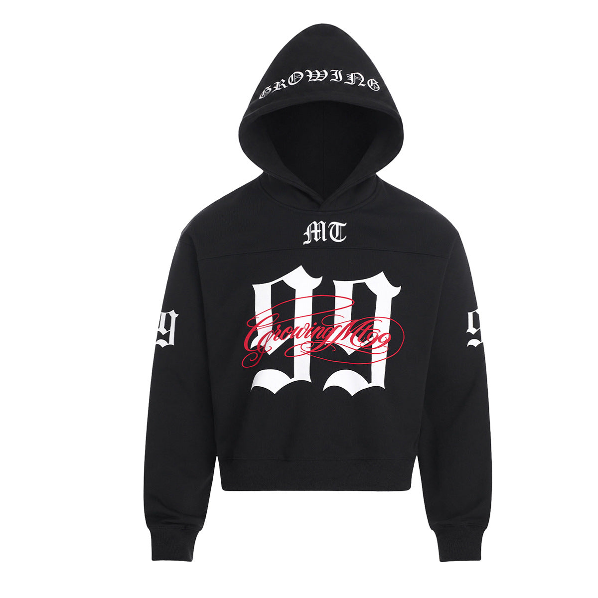 Oversized Black Hoodie with Old English 99 & Growing Mo Graphic Print