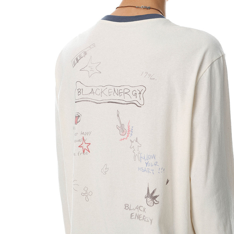 Cartoon Graphic Long Sleeve Crew Neck T-Shirt – Rock & Roll Print