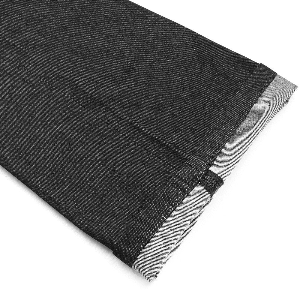 Wide-Leg-Jeans aus Raw-Black-Denim mit diagonalem Knopfverschluss