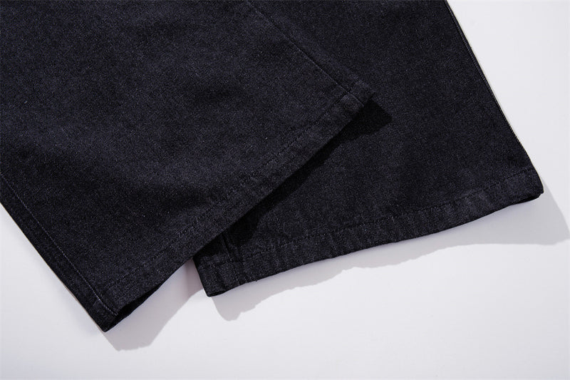 Wide-Leg Jeans – Gothic Cross & Sword Print Black Denim, Baggy High-Street Fit