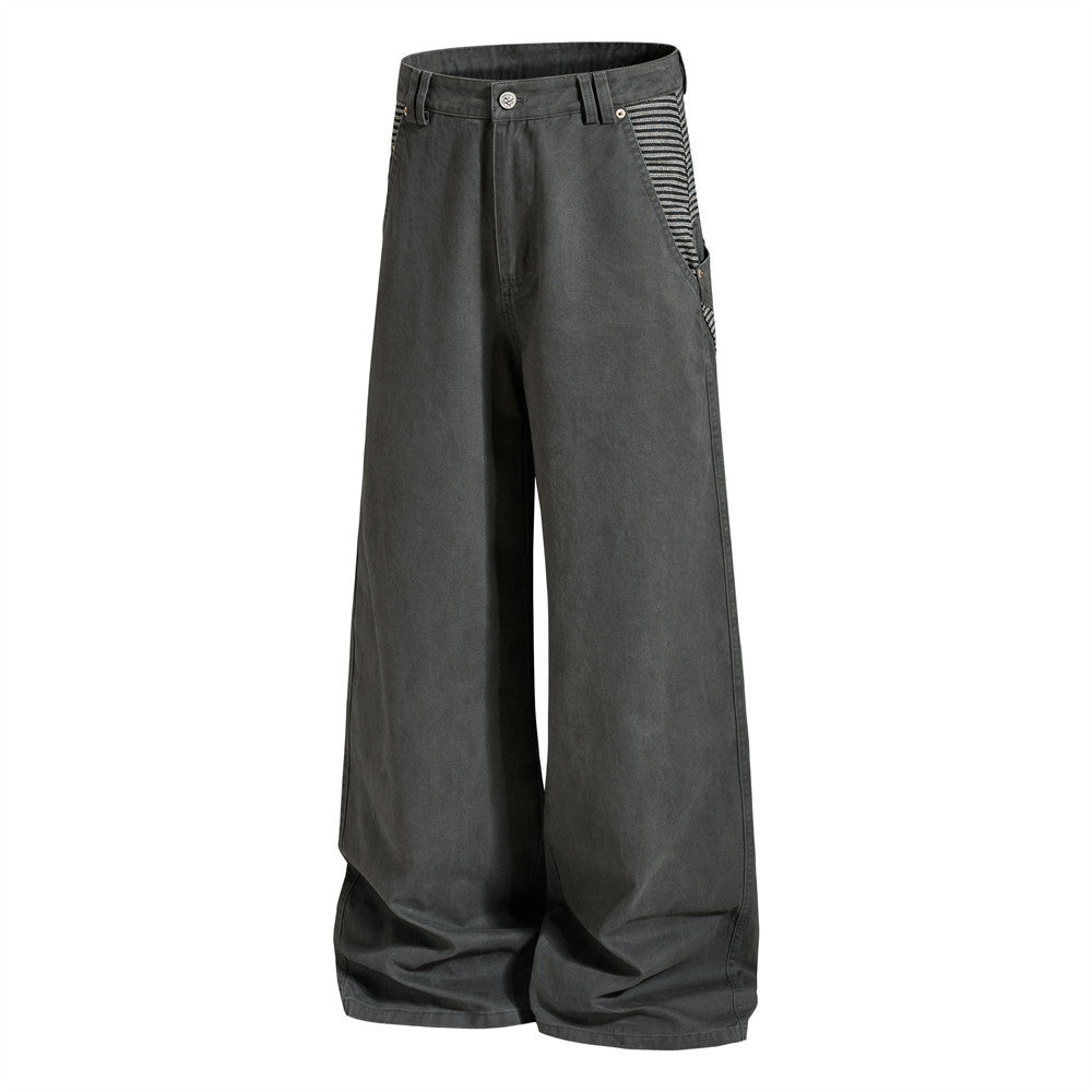 Wide-Leg Cargo Pants with Contrast Stripe Pockets – Men's Relaxed Straight
