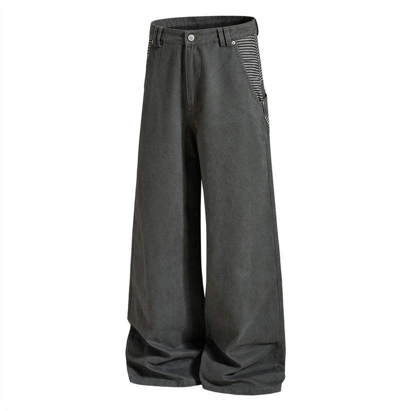 Wide-Leg Cargo Pants with Contrast Stripe Pockets – Men's Relaxed Straight