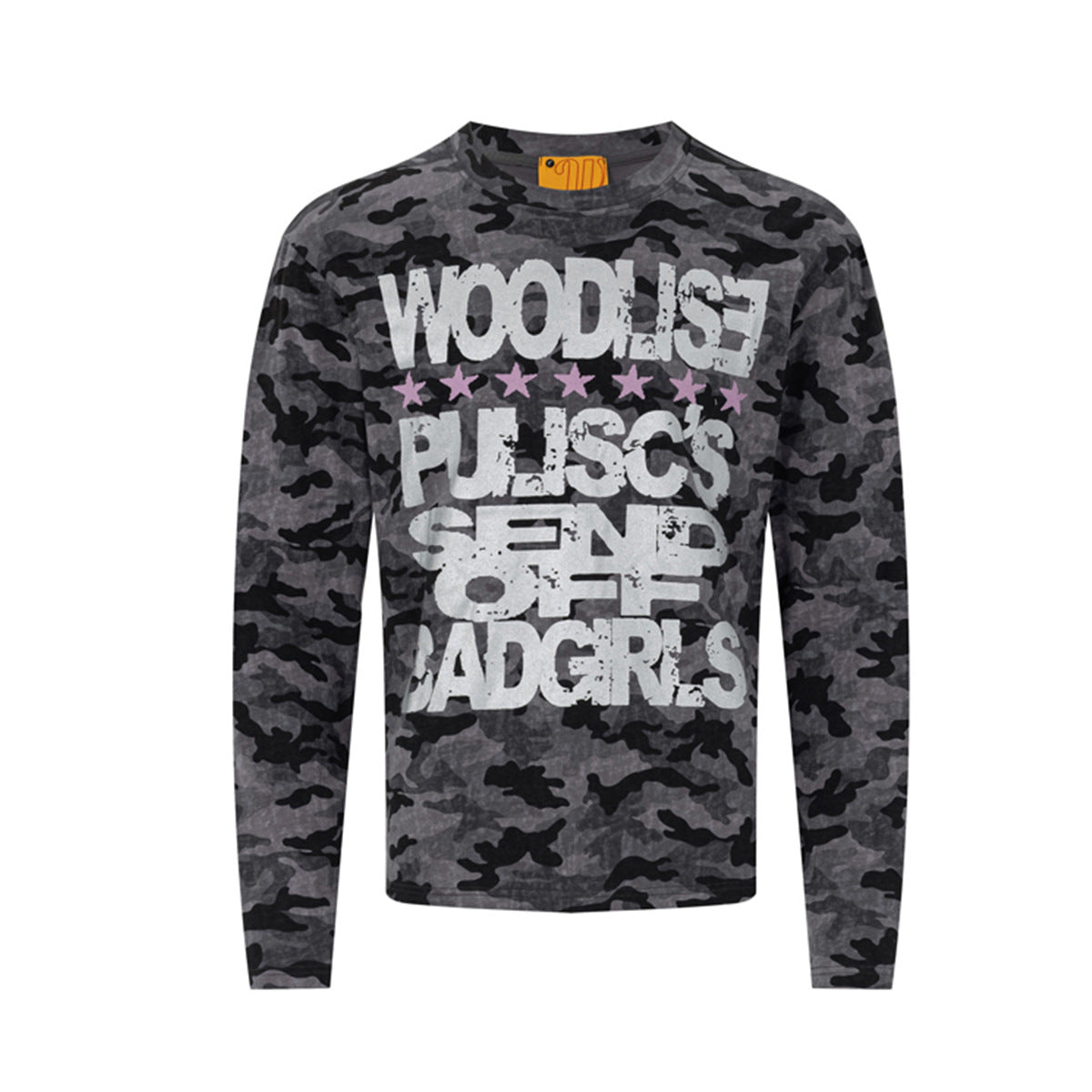 Camiseta gráfica de manga larga con camuflaje – Camiseta streetwear de estampado desgastado