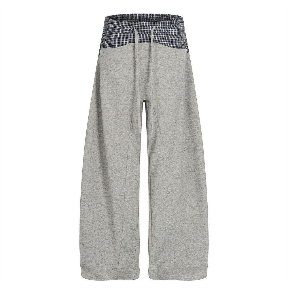 Pantalon de survêtement homme à jambes larges avec ceinture contrastante à carreaux – Coupe décontractée